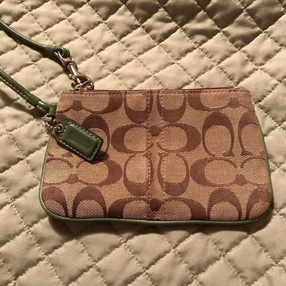 Coach Green Leather Trim Wristlet
